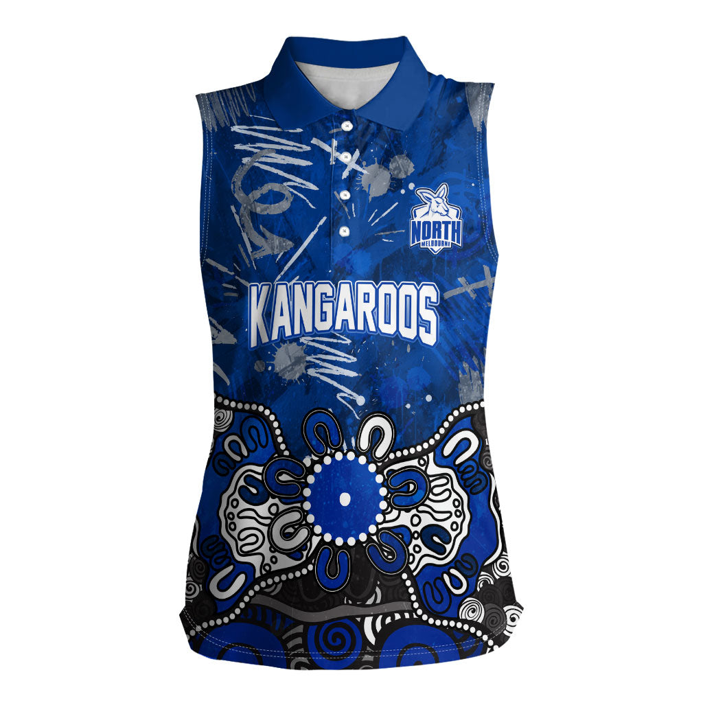 Personalized North Melbourne Kangaroos Women Sleeveless Polo Shirt Aboriginal Dot Painting Graffiti Style