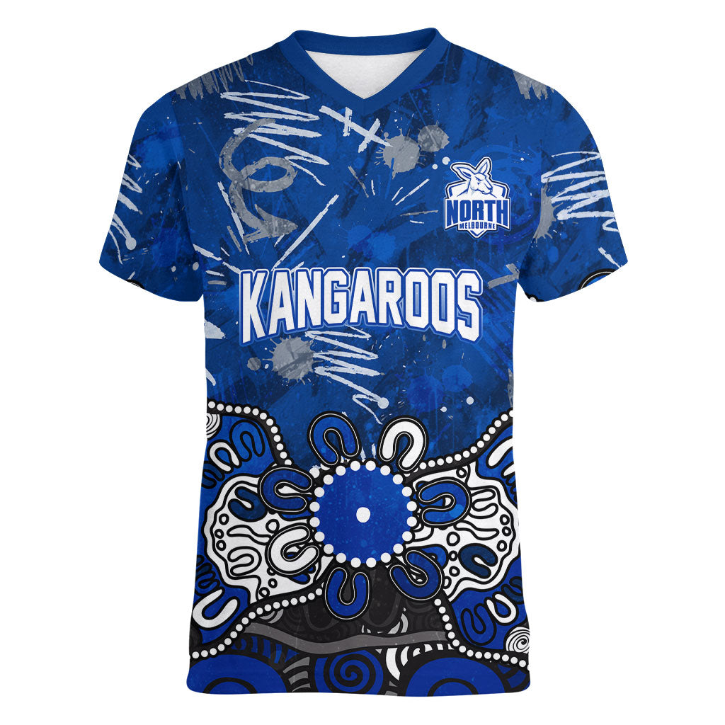 Personalized North Melbourne Kangaroos Women V-Neck T-Shirt Aboriginal Dot Painting Graffiti Style