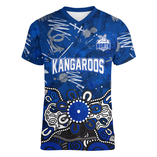 Personalized North Melbourne Kangaroos Women V-Neck T-Shirt Aboriginal Dot Painting Graffiti Style