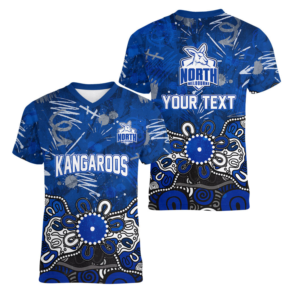Personalized North Melbourne Kangaroos Women V-Neck T-Shirt Aboriginal Dot Painting Graffiti Style
