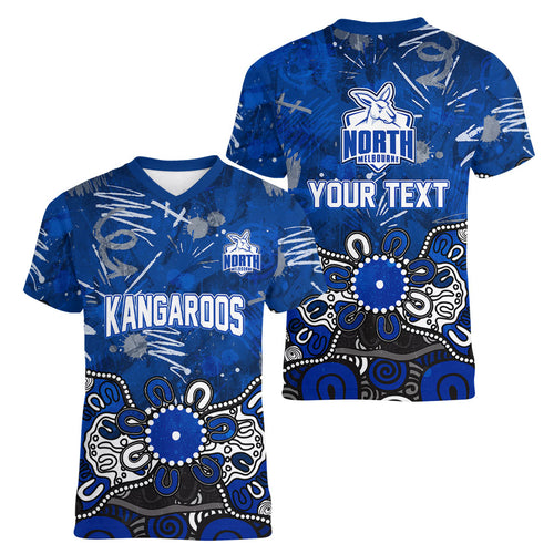 Personalized North Melbourne Kangaroos Women V-Neck T-Shirt Aboriginal Dot Painting Graffiti Style