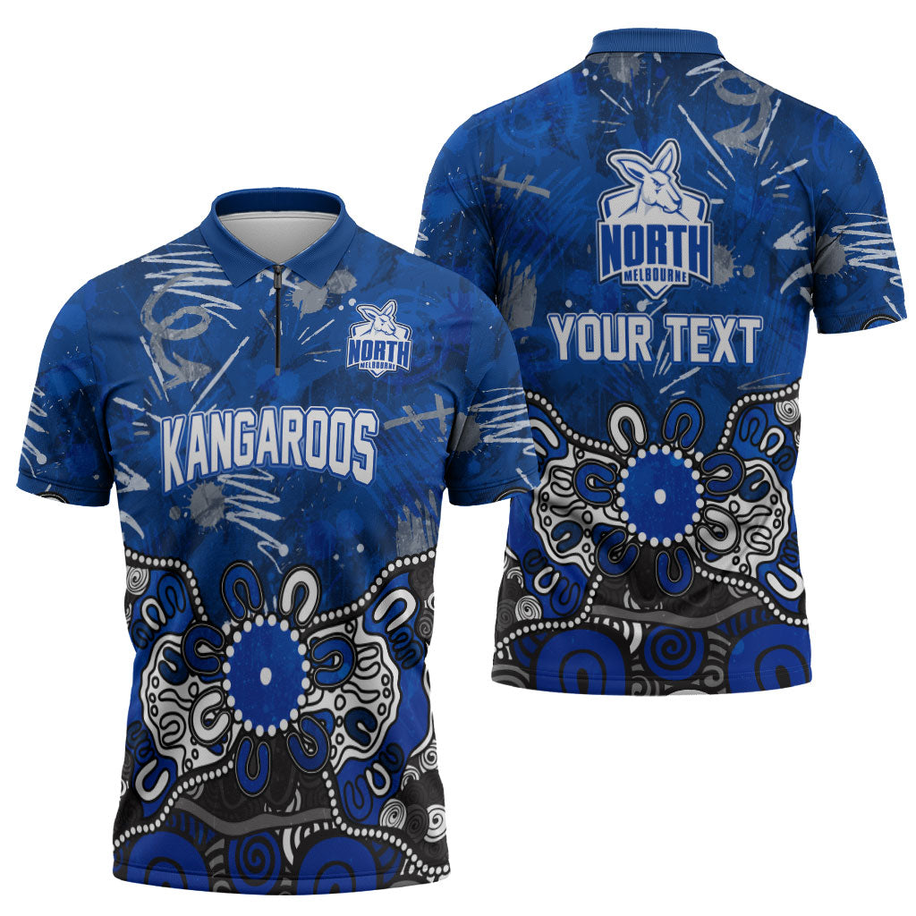 Personalized North Melbourne Kangaroos Zipper Polo Shirt Aboriginal Dot Painting Graffiti Style