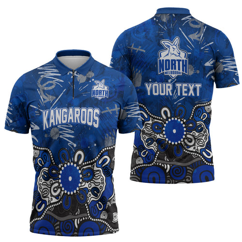 Personalized North Melbourne Kangaroos Zipper Polo Shirt Aboriginal Dot Painting Graffiti Style
