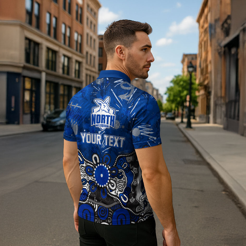 Personalized North Melbourne Kangaroos Zipper Polo Shirt Aboriginal Dot Painting Graffiti Style