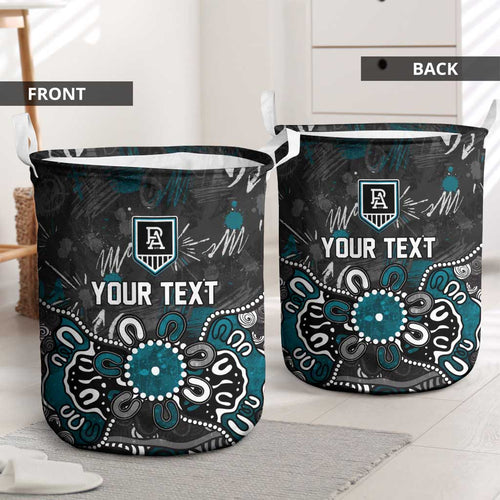 Personalized Port Adelaide Power Laundry Basket Aboriginal Dot Painting Graffiti Style