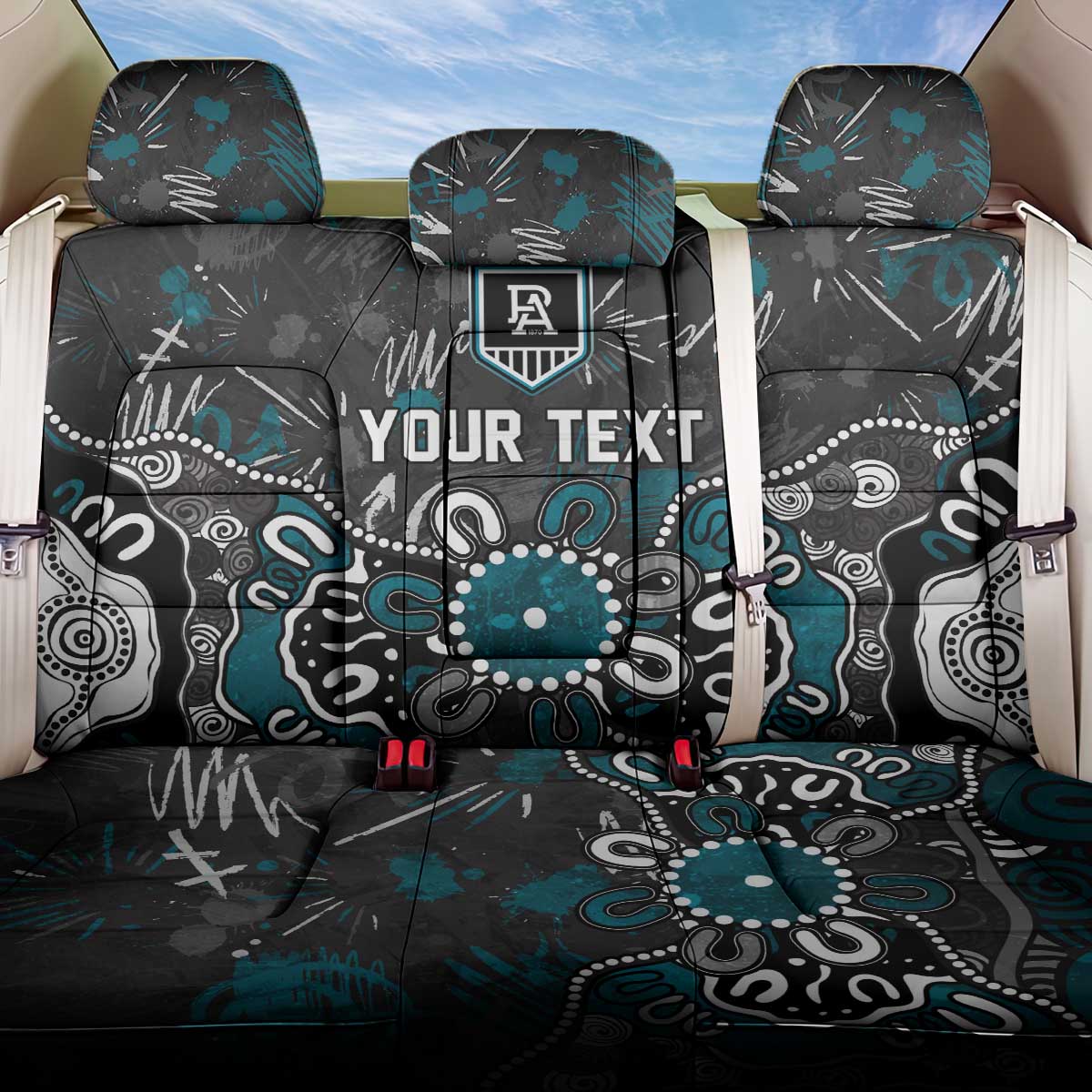 Personalized Port Adelaide Power Back Car Seat Cover Aboriginal Dot Painting Graffiti Style