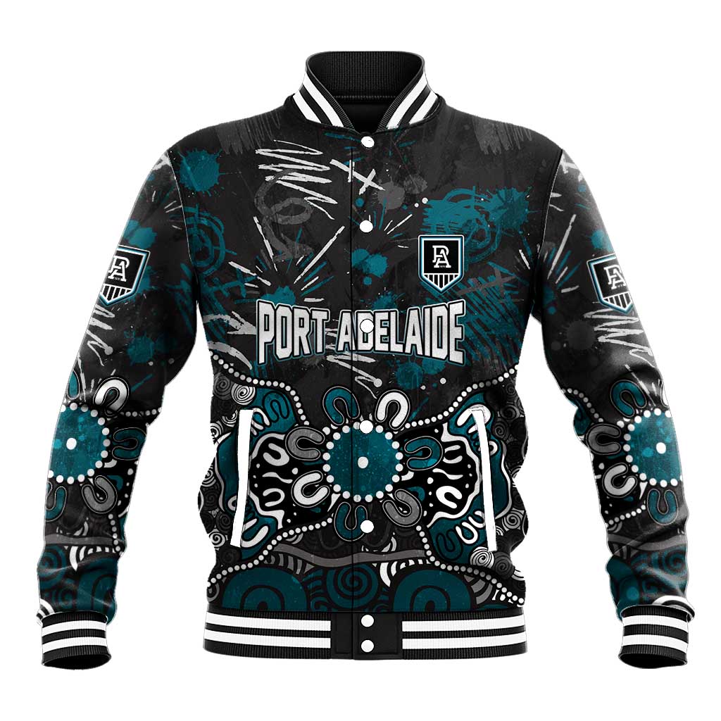 Personalized Port Adelaide Power Baseball Jacket Aboriginal Dot Painting Graffiti Style