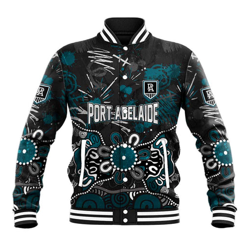 Personalized Port Adelaide Power Baseball Jacket Aboriginal Dot Painting Graffiti Style