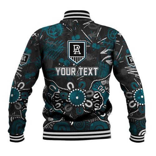 Personalized Port Adelaide Power Baseball Jacket Aboriginal Dot Painting Graffiti Style