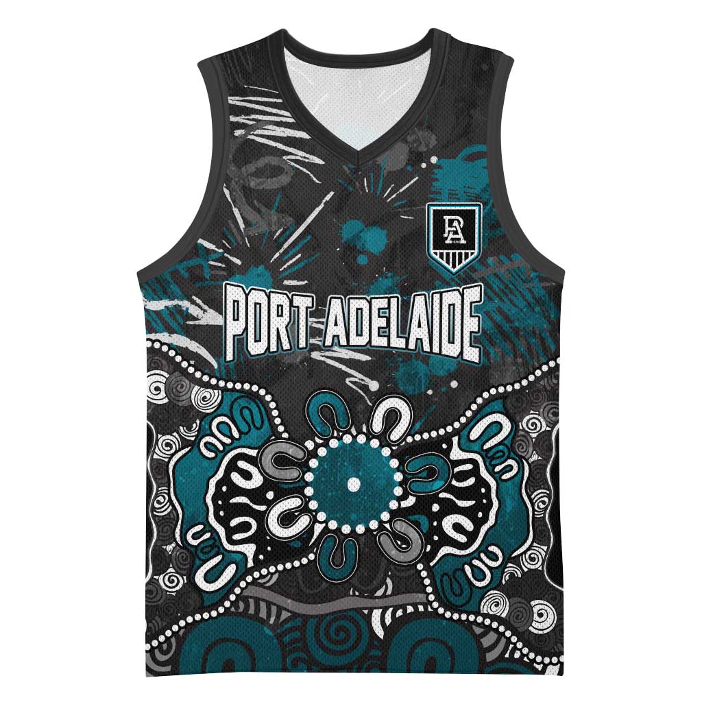 Personalized Port Adelaide Power Basketball Jersey Aboriginal Dot Painting Graffiti Style