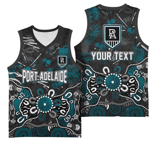 Personalized Port Adelaide Power Basketball Jersey Aboriginal Dot Painting Graffiti Style
