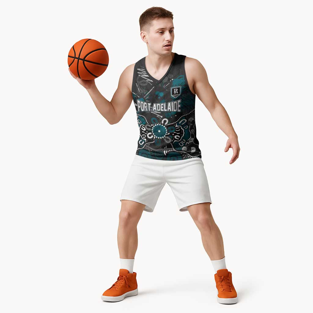 Personalized Port Adelaide Power Basketball Jersey Aboriginal Dot Painting Graffiti Style