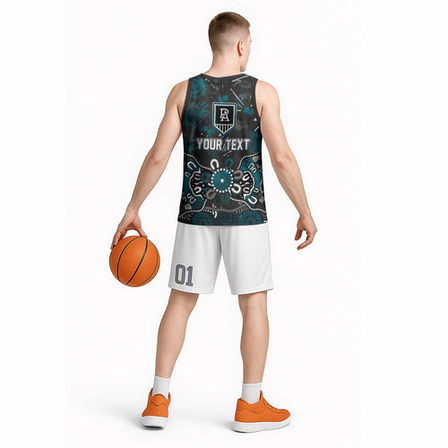Personalized Port Adelaide Power Basketball Jersey Aboriginal Dot Painting Graffiti Style