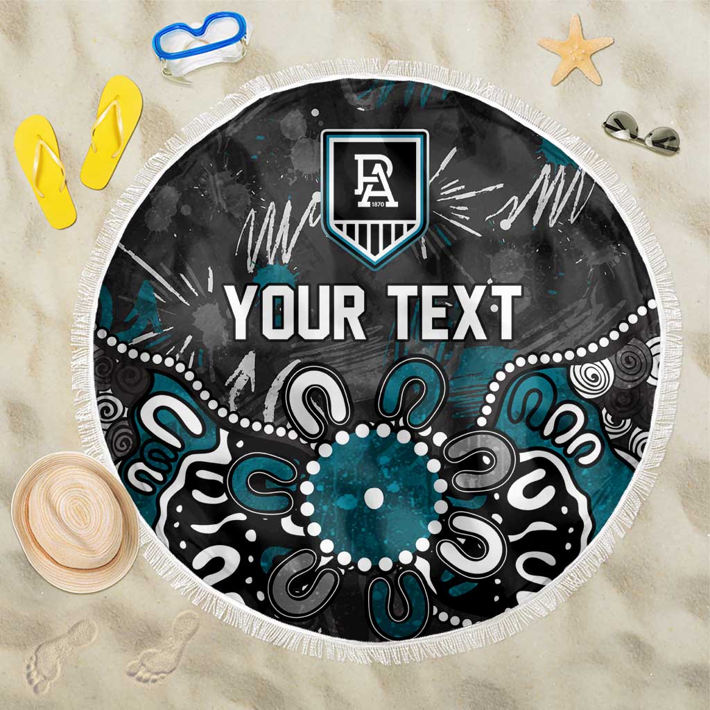 Personalized Port Adelaide Power Beach Blanket Aboriginal Dot Painting Graffiti Style