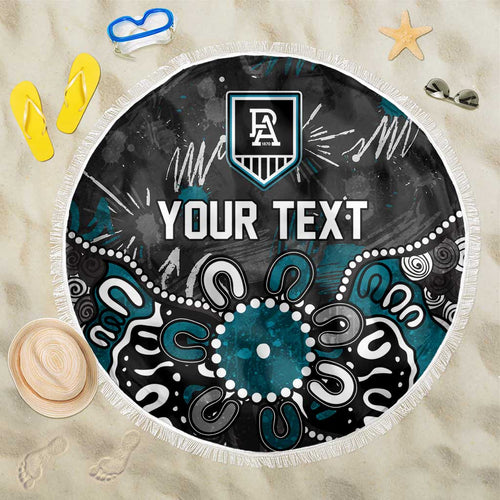 Personalized Port Adelaide Power Beach Blanket Aboriginal Dot Painting Graffiti Style
