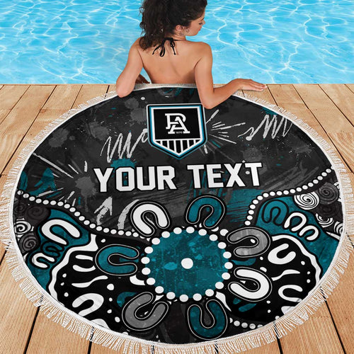 Personalized Port Adelaide Power Beach Blanket Aboriginal Dot Painting Graffiti Style