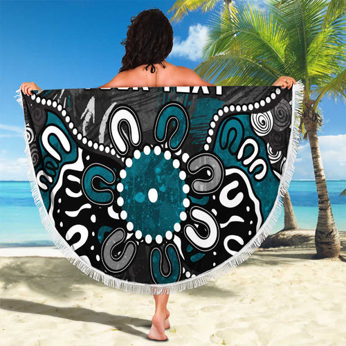 Personalized Port Adelaide Power Beach Blanket Aboriginal Dot Painting Graffiti Style