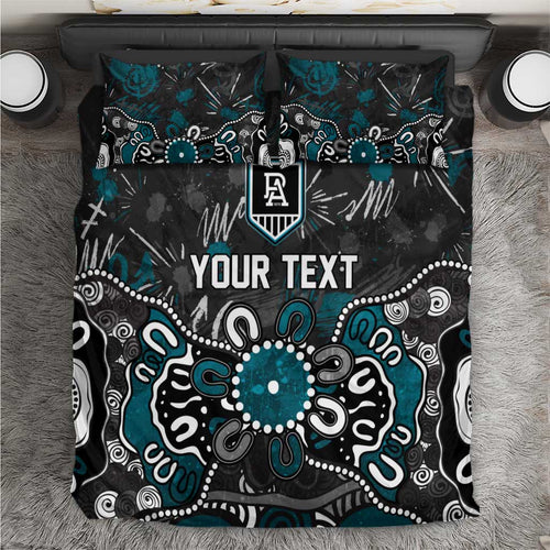 Personalized Port Adelaide Power Bedding Set Aboriginal Dot Painting Graffiti Style