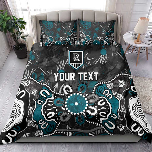 Personalized Port Adelaide Power Bedding Set Aboriginal Dot Painting Graffiti Style
