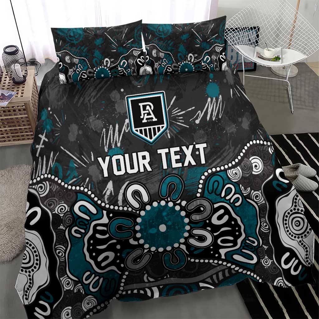 Personalized Port Adelaide Power Bedding Set Aboriginal Dot Painting Graffiti Style
