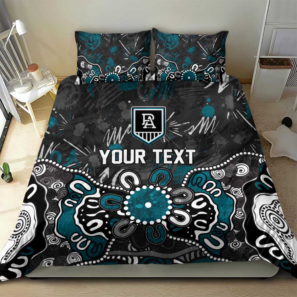 Personalized Port Adelaide Power Bedding Set Aboriginal Dot Painting Graffiti Style