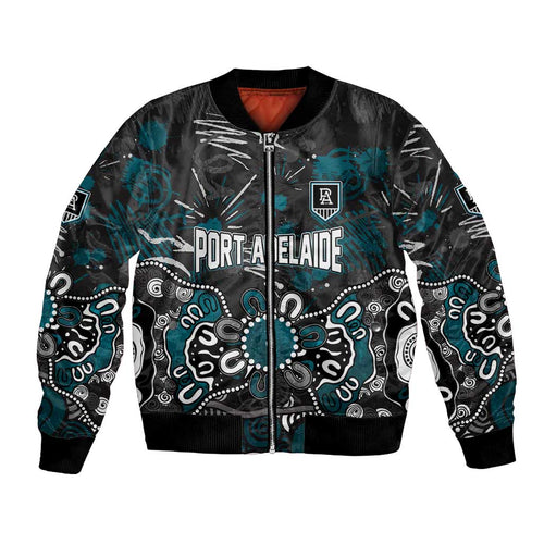 Personalized Port Adelaide Power Bomber Jacket Aboriginal Dot Painting Graffiti Style