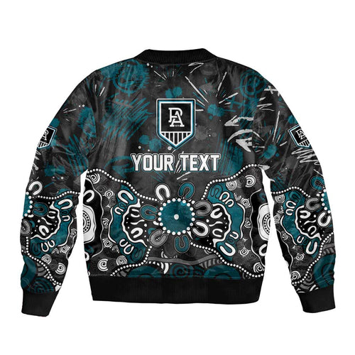 Personalized Port Adelaide Power Bomber Jacket Aboriginal Dot Painting Graffiti Style