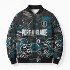 Personalized Port Adelaide Power Bomber Puffer Jacket Aboriginal Dot Painting Graffiti Style