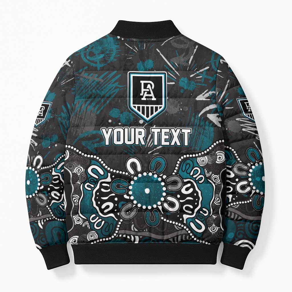 Personalized Port Adelaide Power Bomber Puffer Jacket Aboriginal Dot Painting Graffiti Style