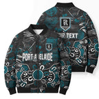 Personalized Port Adelaide Power Bomber Puffer Jacket Aboriginal Dot Painting Graffiti Style