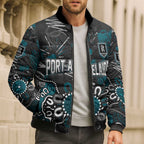 Personalized Port Adelaide Power Bomber Puffer Jacket Aboriginal Dot Painting Graffiti Style