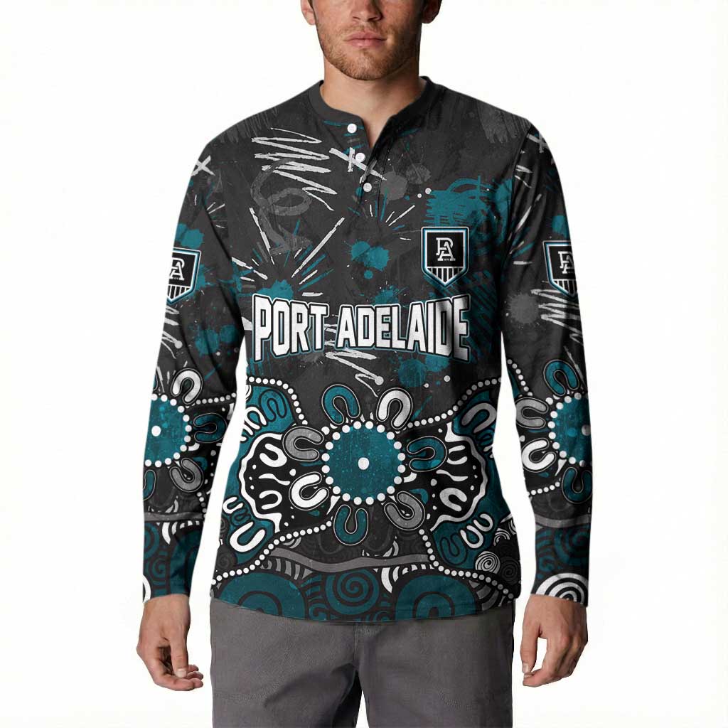 Personalized Port Adelaide Power Button Sweatshirt Aboriginal Dot Painting Graffiti Style