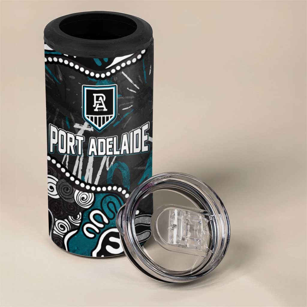 Personalized Port Adelaide Power 4 in 1 Can Cooler Tumbler Aboriginal Dot Painting Graffiti Style