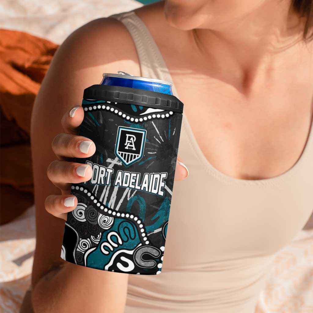 Personalized Port Adelaide Power 4 in 1 Can Cooler Tumbler Aboriginal Dot Painting Graffiti Style