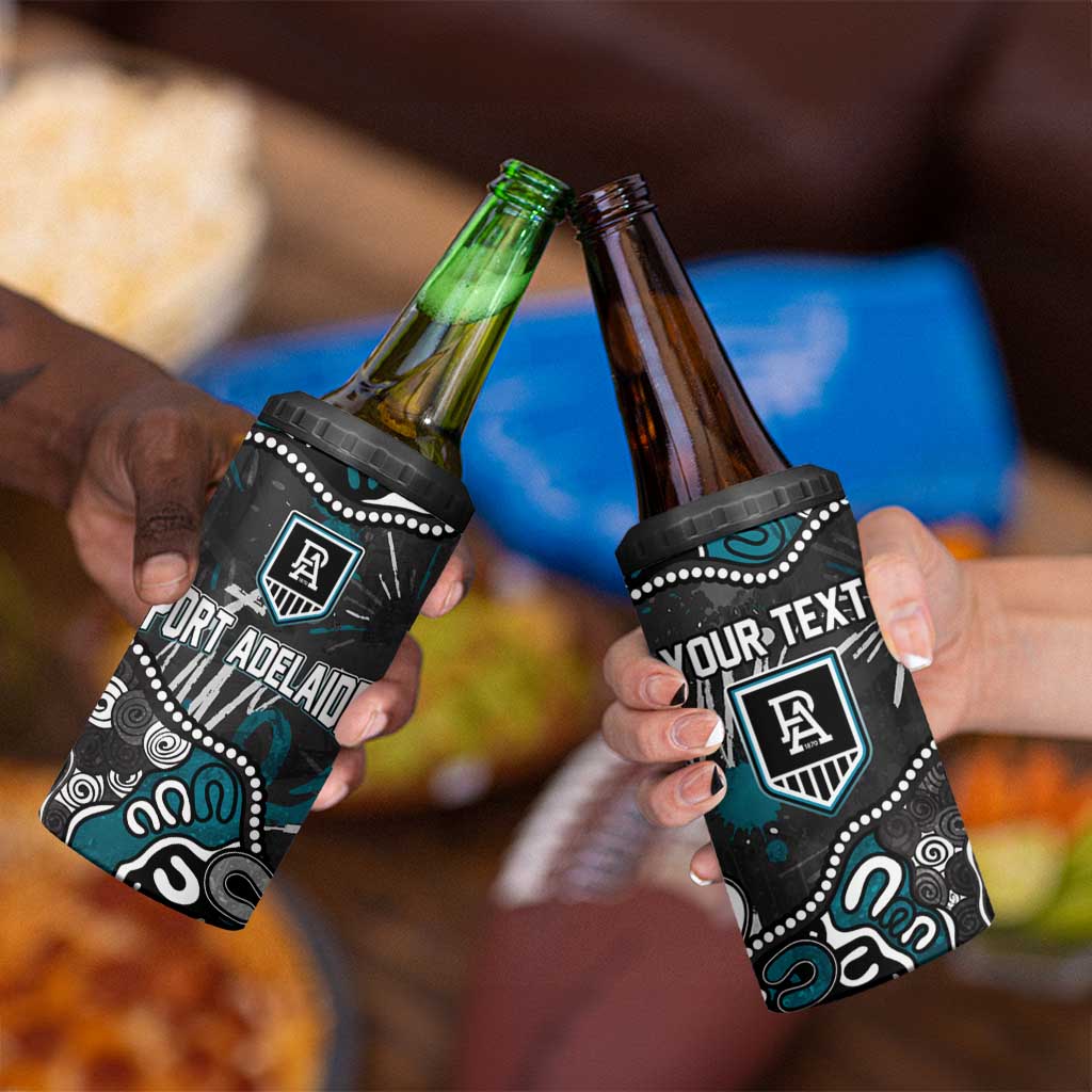 Personalized Port Adelaide Power 4 in 1 Can Cooler Tumbler Aboriginal Dot Painting Graffiti Style