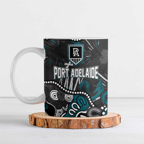 Personalized Port Adelaide Power Ceramic Mug Aboriginal Dot Painting Graffiti Style