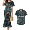 Personalized Port Adelaide Power Couples Matching Mermaid Dress and Hawaiian Shirt Aboriginal Dot Painting Graffiti Style