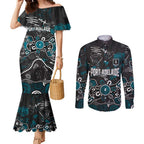 Personalized Port Adelaide Power Couples Matching Mermaid Dress and Long Sleeve Button Shirt Aboriginal Dot Painting Graffiti Style
