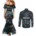 Personalized Port Adelaide Power Couples Matching Mermaid Dress and Long Sleeve Button Shirt Aboriginal Dot Painting Graffiti Style
