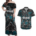 Personalized Port Adelaide Power Couples Matching Off Shoulder Maxi Dress and Hawaiian Shirt Aboriginal Dot Painting Graffiti Style