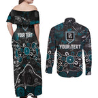Personalized Port Adelaide Power Couples Matching Off Shoulder Maxi Dress and Long Sleeve Button Shirt Aboriginal Dot Painting Graffiti Style