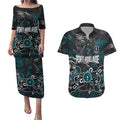 Personalized Port Adelaide Power Couples Matching Puletasi and Hawaiian Shirt Aboriginal Dot Painting Graffiti Style
