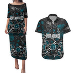 Personalized Port Adelaide Power Couples Matching Puletasi and Hawaiian Shirt Aboriginal Dot Painting Graffiti Style