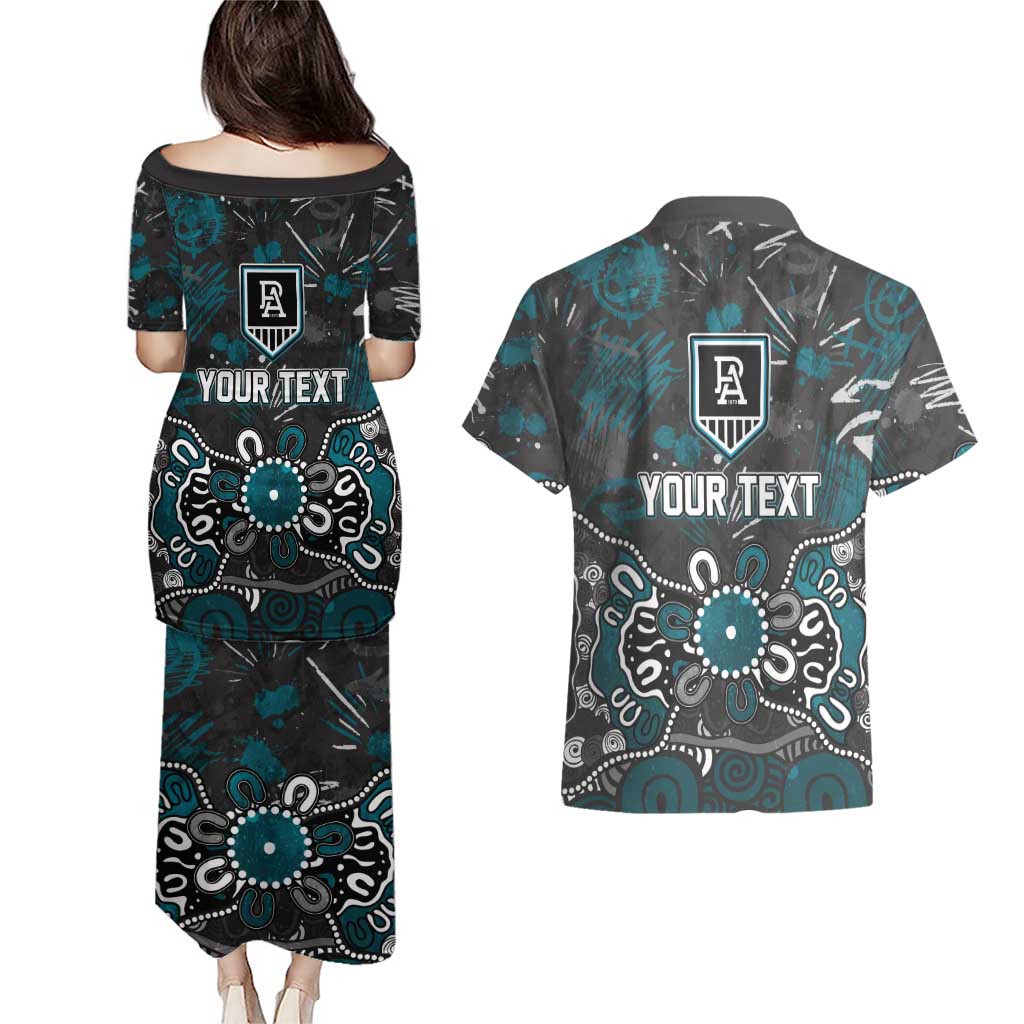Personalized Port Adelaide Power Couples Matching Puletasi and Hawaiian Shirt Aboriginal Dot Painting Graffiti Style