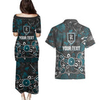 Personalized Port Adelaide Power Couples Matching Puletasi and Hawaiian Shirt Aboriginal Dot Painting Graffiti Style