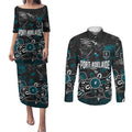 Personalized Port Adelaide Power Couples Matching Puletasi and Long Sleeve Button Shirt Aboriginal Dot Painting Graffiti Style