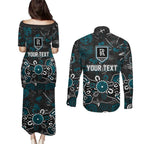 Personalized Port Adelaide Power Couples Matching Puletasi and Long Sleeve Button Shirt Aboriginal Dot Painting Graffiti Style