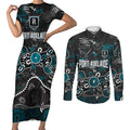 Personalized Port Adelaide Power Couples Matching Short Sleeve Bodycon Dress and Long Sleeve Button Shirt Aboriginal Dot Painting Graffiti Style