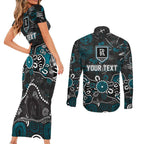 Personalized Port Adelaide Power Couples Matching Short Sleeve Bodycon Dress and Long Sleeve Button Shirt Aboriginal Dot Painting Graffiti Style