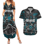 Personalized Port Adelaide Power Couples Matching Summer Maxi Dress and Hawaiian Shirt Aboriginal Dot Painting Graffiti Style